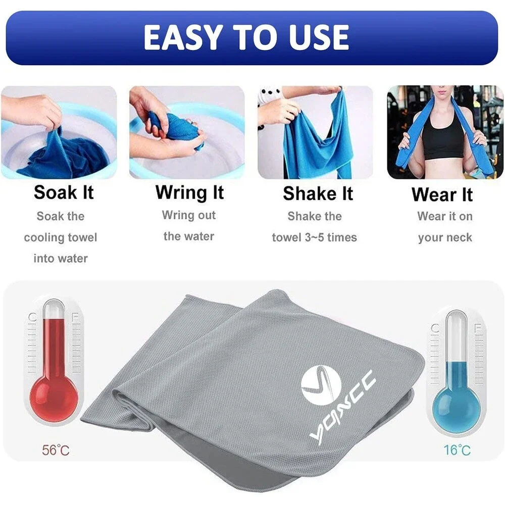4 Pack Cooling Towels 40x12 - Light Blue & Gray Microfiber Ice Cool Towel